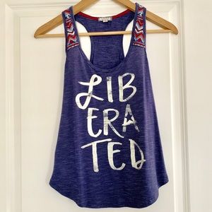 Eyeshadow Liberated Graphic Tank Top Blue XS